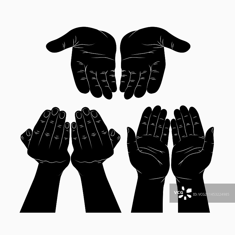 手绘祈祷之手剪影图片素材