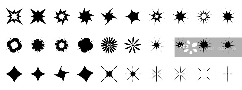 不同闪烁符号和闪光图标集图片素材