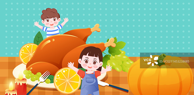 感恩节火鸡美食食物矢量插画海报图片素材