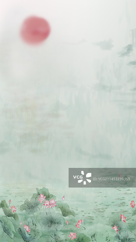 中国风水墨荷花风景山水画图片素材
