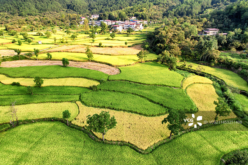 航拍黄冈罗田唐家冲秋色四好农村路图片素材