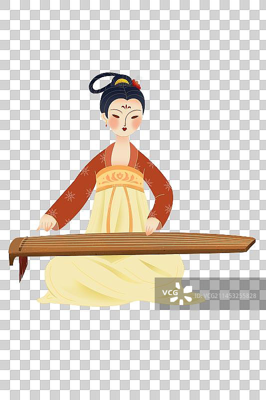 古代仕女弹古琴元素图片素材