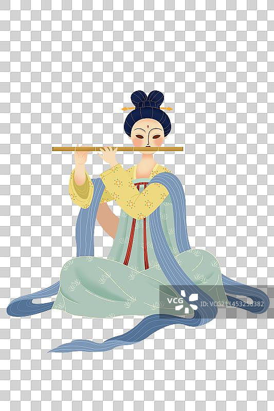 古代吹笛子仕女元素图片素材