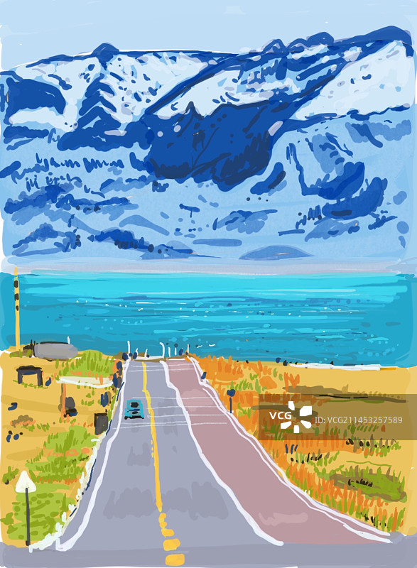 四季风景路上的风景插画图片素材