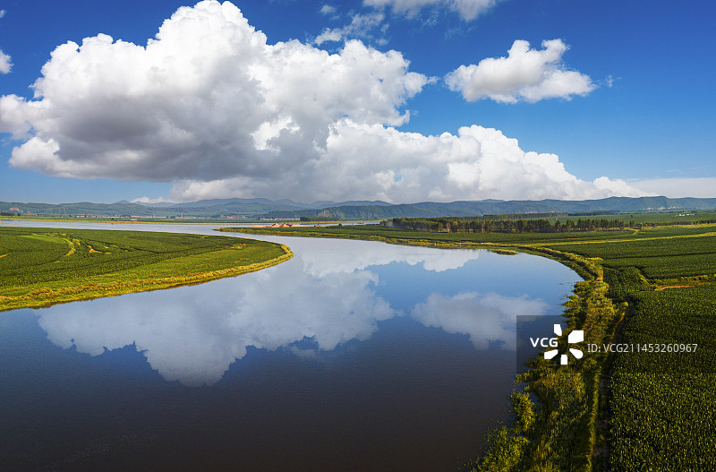 航拍松花江下游东汤旺河口夏季风光图片素材
