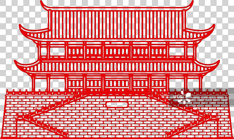 剪纸风格福建福州古建筑镇海楼插画图片素材