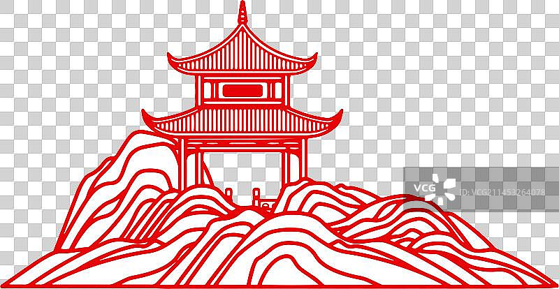 剪纸风格湖南长沙爱晚亭建筑插画图片素材