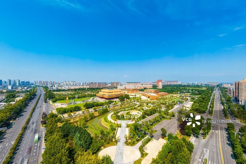 河南省安阳市（中国文字博物馆）城市天际线夏季航拍图片素材