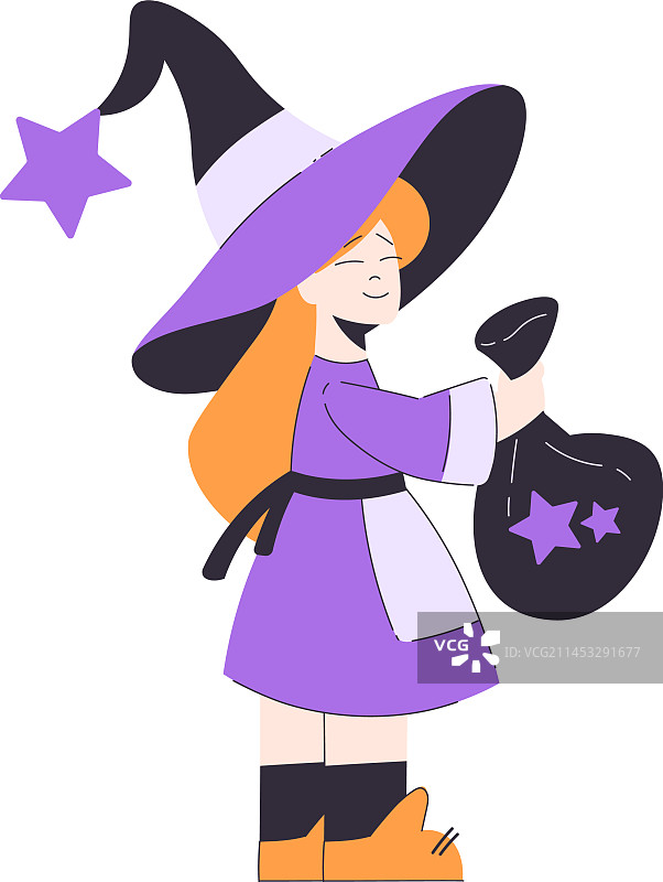 万圣节派对上快乐的巫女装扮女孩图片素材