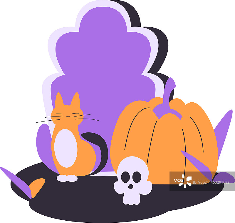 万圣节的猫咪、南瓜和骷髅图片素材