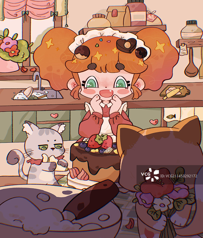 制作甜品的女孩图片素材