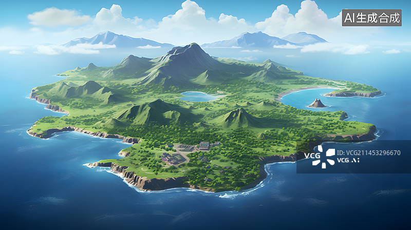 【AI数字艺术】海岛俯瞰插画图片素材