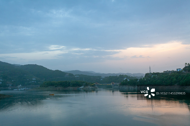 陕西汉江落日晚霞图片素材