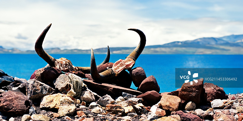 纳木错玛尼堆图片素材