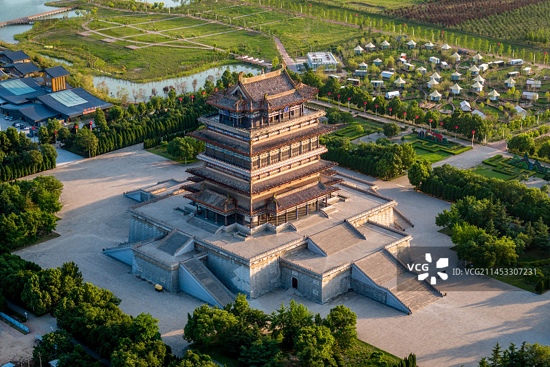 山西永济：鹳雀楼——中国古代四大名楼中最高的一座，达73.9米图片素材