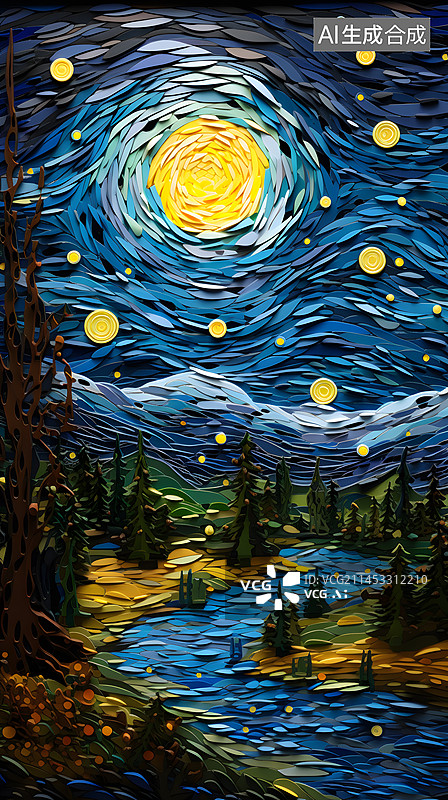 【AI数字艺术】星空风格立体插画图片素材