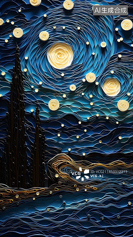 【AI数字艺术】星空风格立体插画图片素材