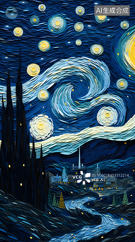 【AI数字艺术】星空风格立体插画图片素材