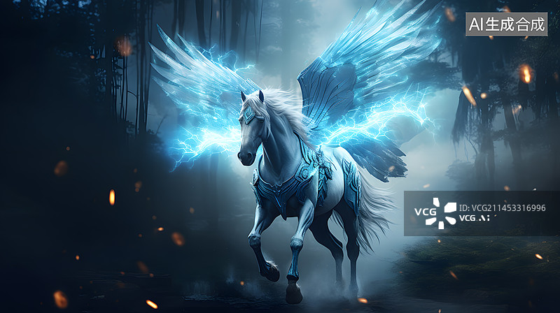 【AI数字艺术】蓝色天使战马图片素材