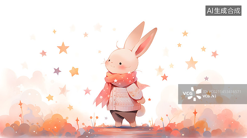 【AI数字艺术】温馨治愈小兔子插画图片素材