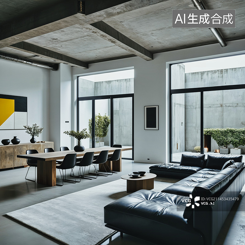 【AI数字艺术】工业风会客厅空间设计图片素材