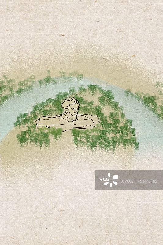 长沙旅游景点橘子洲头插画图片素材