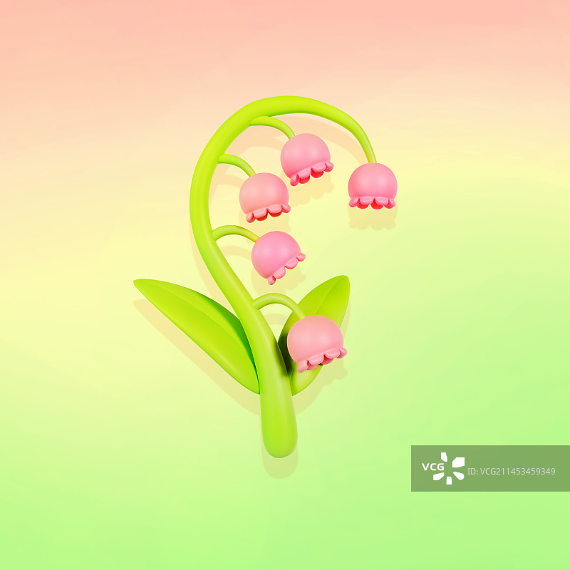 3D立体铃兰花朵盆栽植物插画图片素材