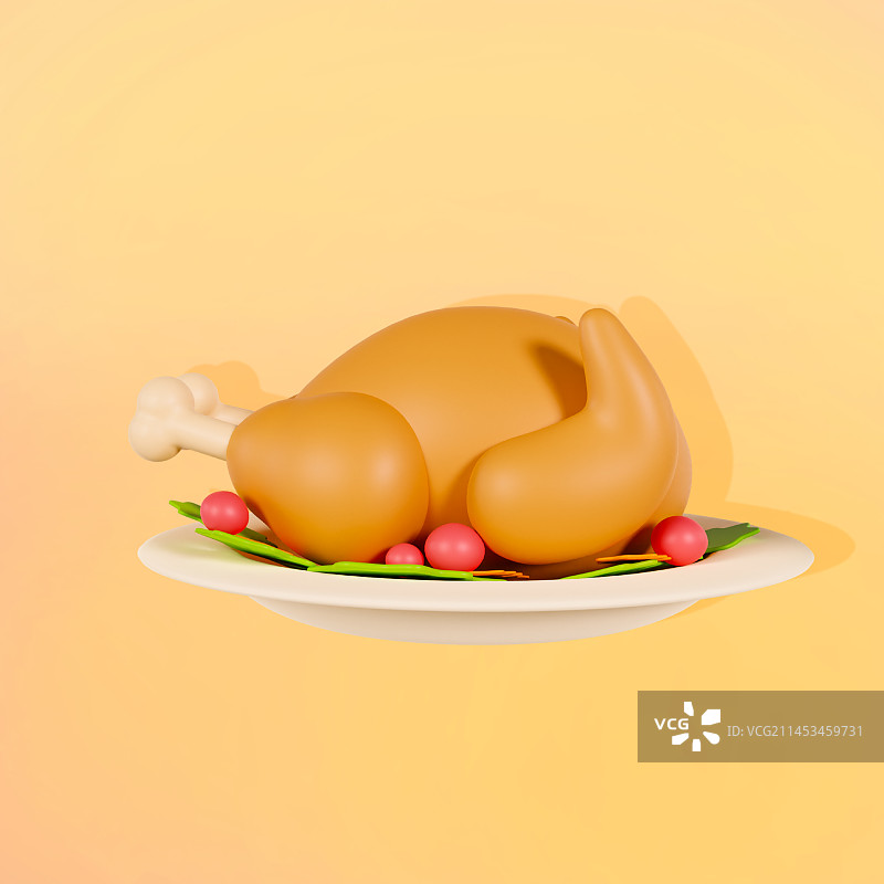 3D立体感恩节烤鸡鸡肉插画图片素材
