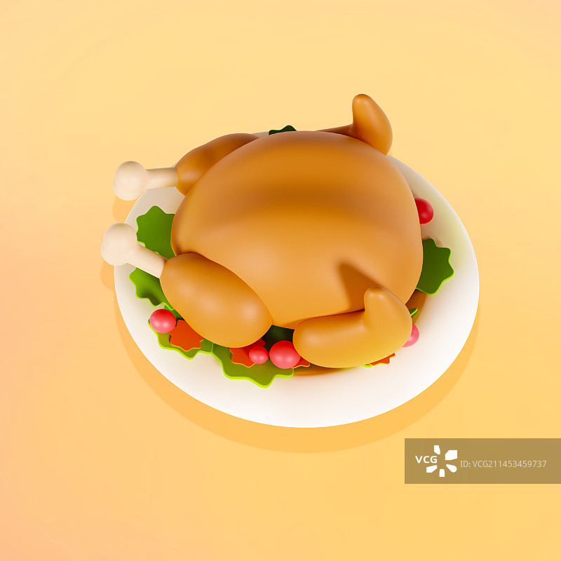 3D立体感恩节烤鸡鸡肉插画图片素材