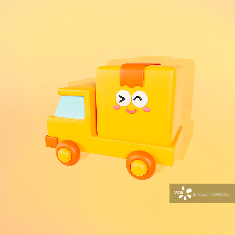 3D立体可爱表情货车运输礼盒快递插画图片素材