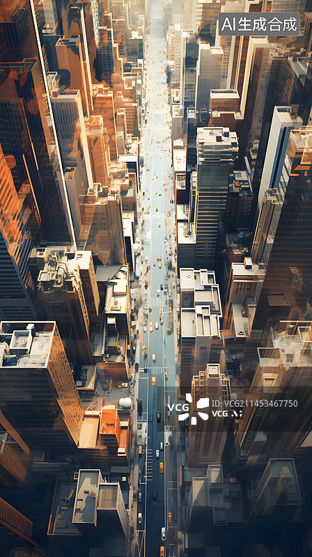 【AI数字艺术】城市俯拍航拍插画图片素材