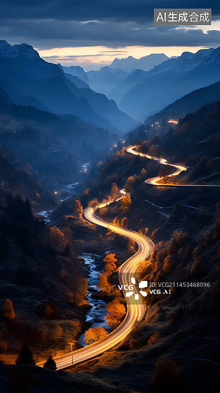 【AI数字艺术】车轨道路公路航拍俯拍图片素材