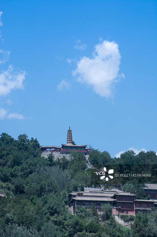 中国甘肃兰州夏天的白塔山森林公园黄河城市风光图片素材