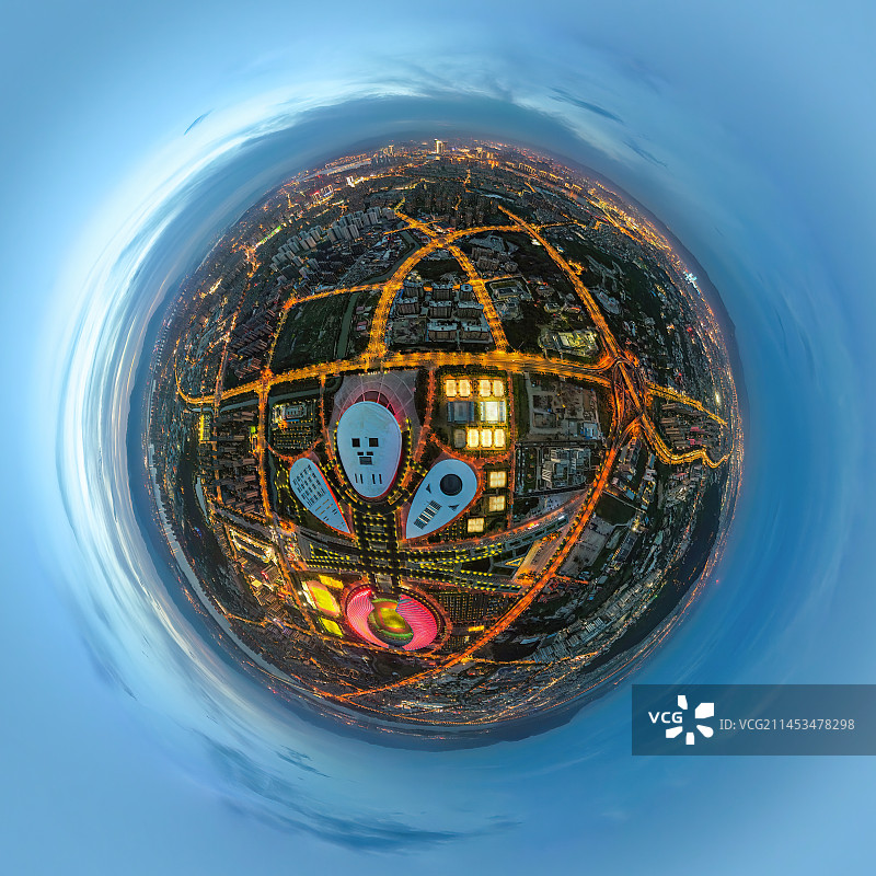 福州海峡奥体中心360全景夜景图片素材