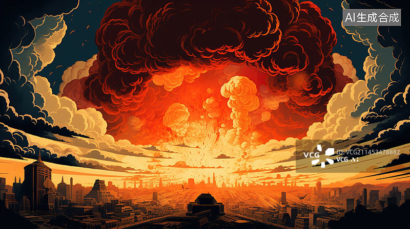 【AI数字艺术】大爆炸产生的蘑菇云插画图片素材