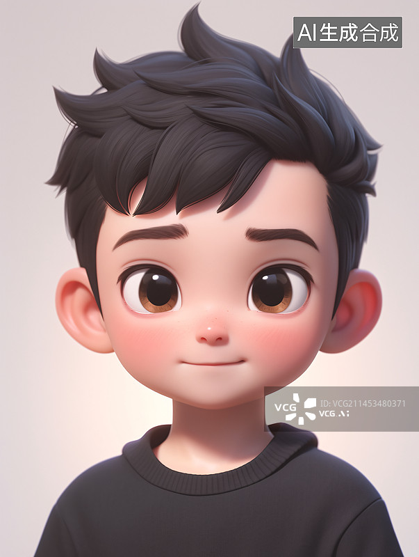 【AI数字艺术】3d渲染可爱的男孩头像图片素材