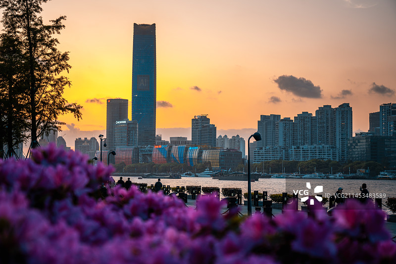 夕阳下的浦江东岸图片素材