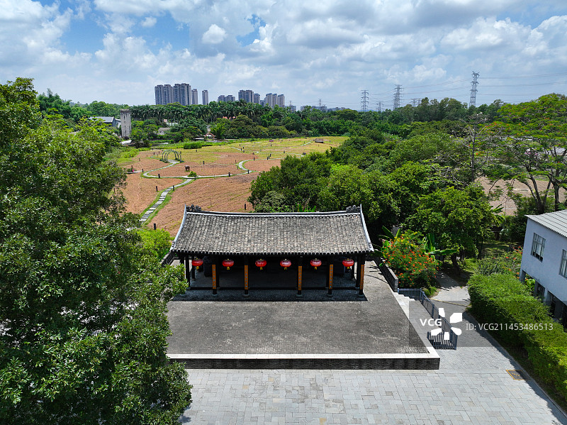 广东省深圳市龙华区观澜版画村观澜湖航拍图片素材