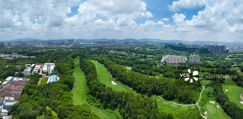 广东省深圳市龙华区观澜版画村观澜湖航拍图片素材