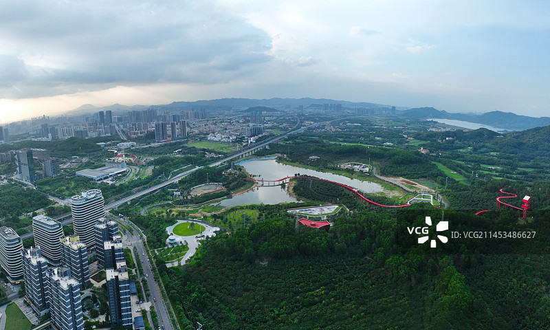 广东省深圳市光明区大顶岭虹桥公园航拍图片素材