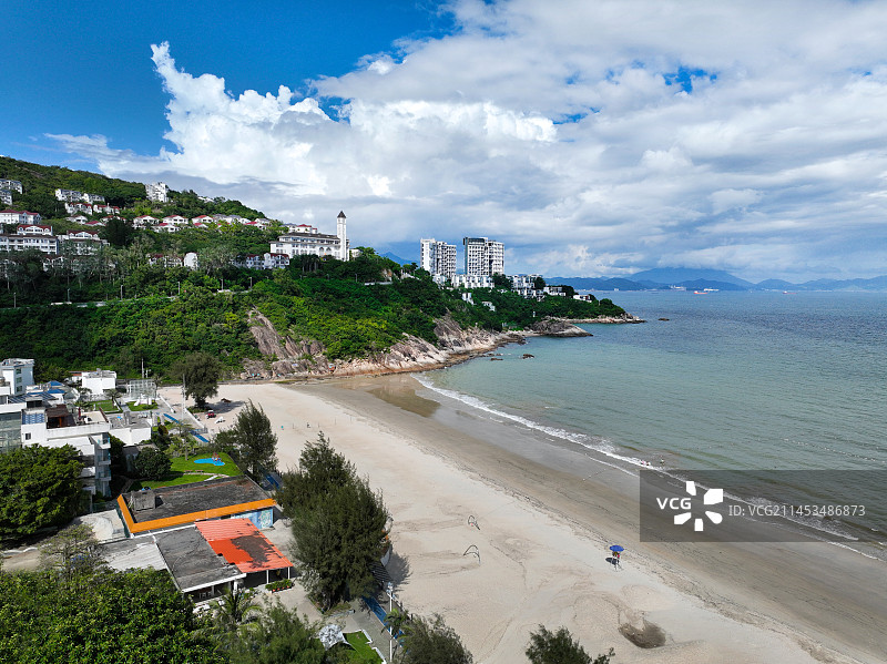 广东省深圳市大鹏新区葵涌街道溪涌度假村航拍图片素材