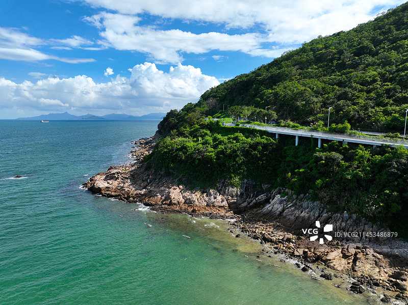 广东省深圳市大鹏新区葵涌街道溪涌度假村航拍图片素材