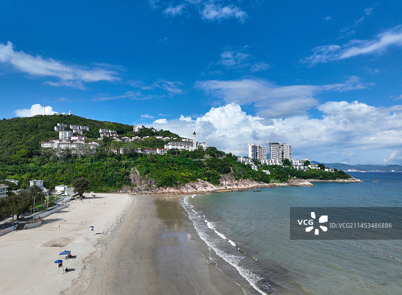 广东省深圳市大鹏新区葵涌街道溪涌度假村航拍图片素材