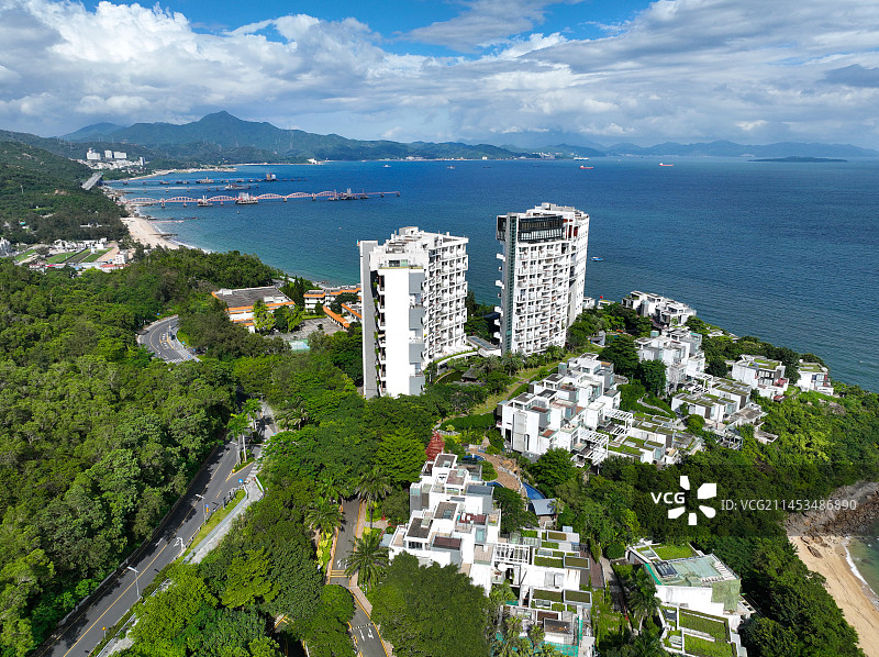 广东省深圳市大鹏新区葵涌街道溪涌度假村航拍图片素材