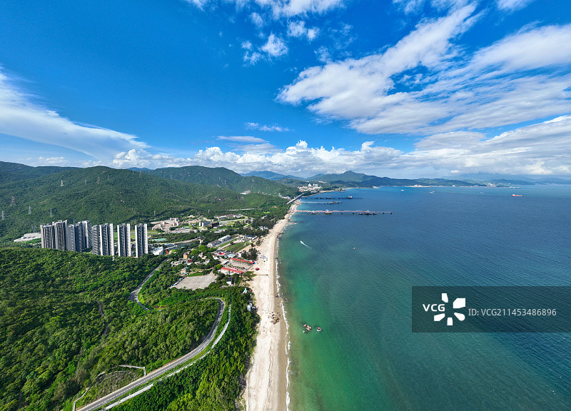 广东省深圳市大鹏新区葵涌街道溪涌度假村航拍图片素材