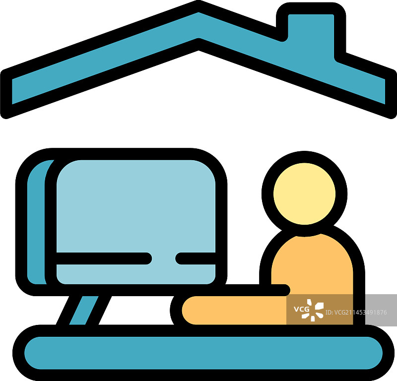 电视自我隔离图标（扁平风格）图片素材