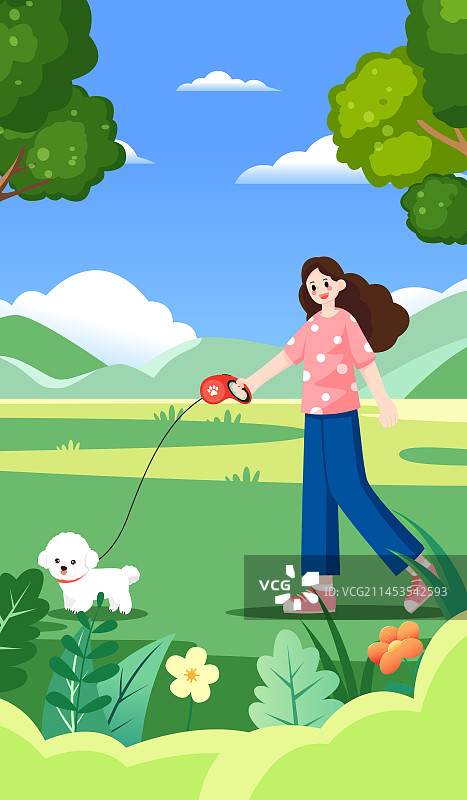 文明养犬遛狗牵绳矢量插画海报图片素材