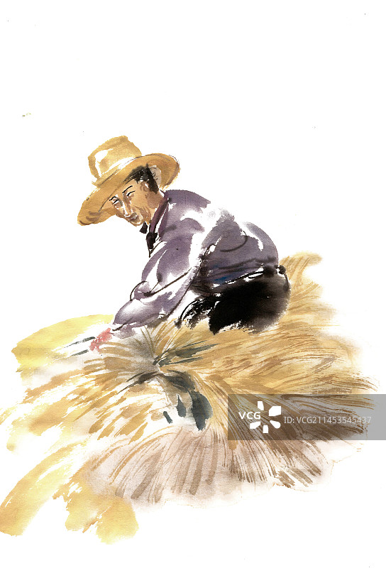 堆麦秸的男子图片素材