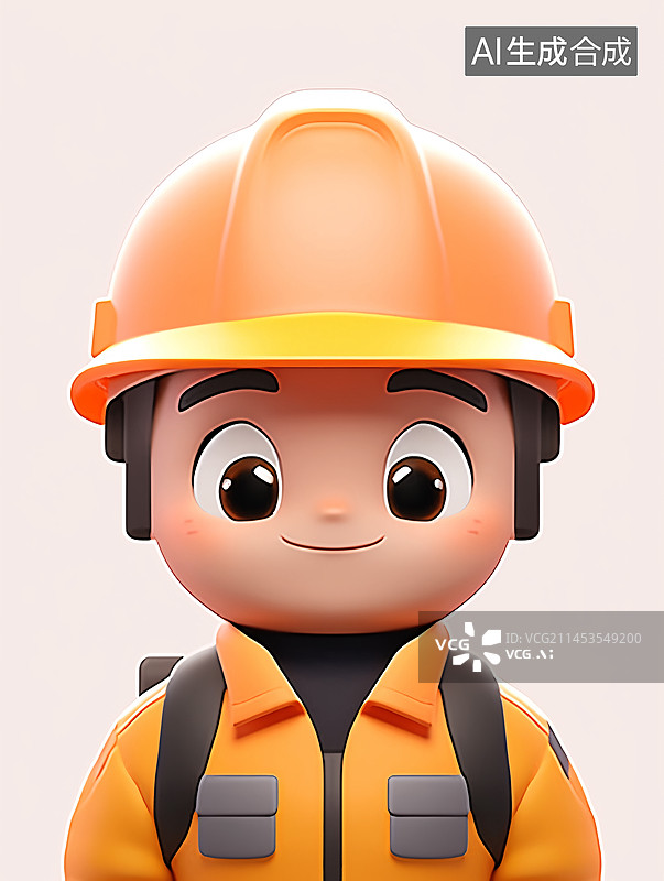 【AI数字艺术】戴着头盔和工作服的建筑工人的3D渲染图片素材