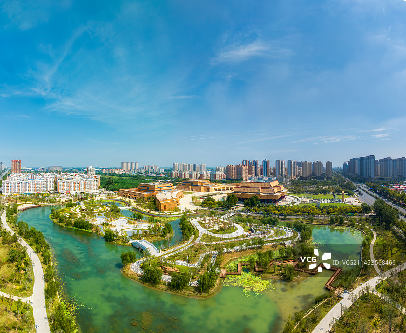 河南省安阳市（中国文字博物馆）城市天际线夏季航拍图片素材